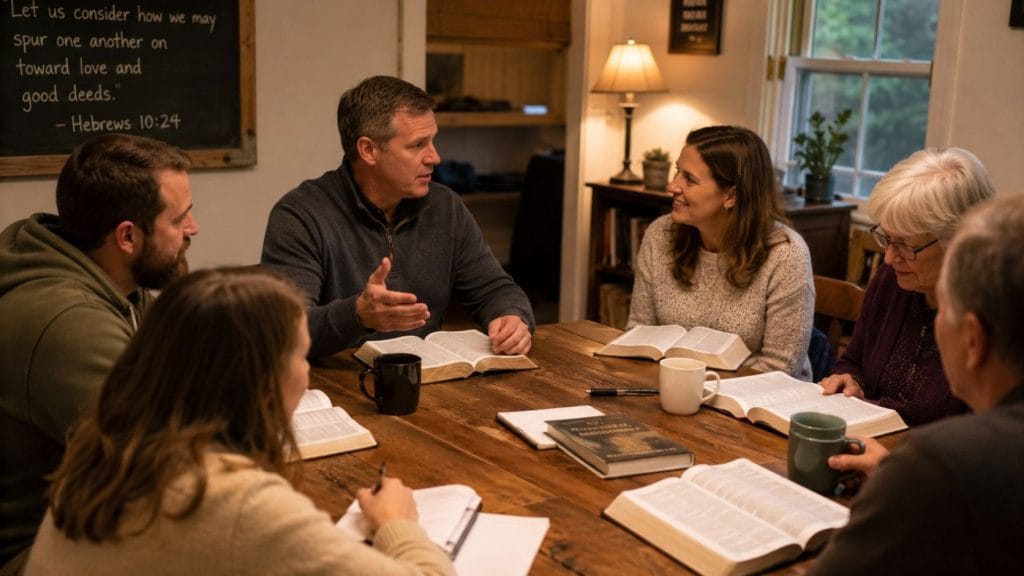 Bible study discussion in a cozy room