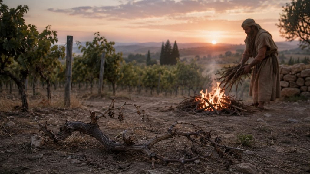 Old dried branches being thrown into the fire