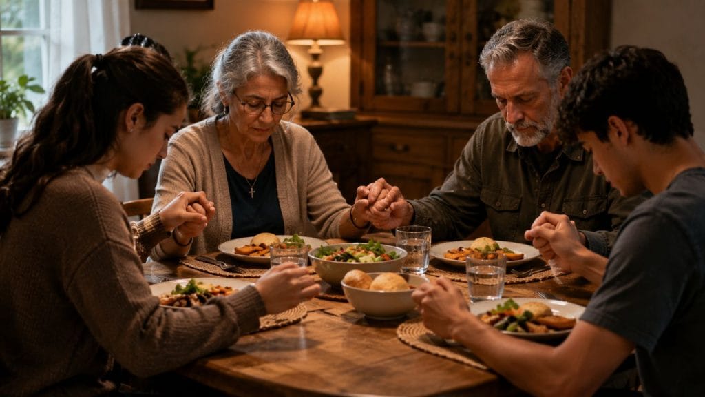 family praying and thanking God for His provision