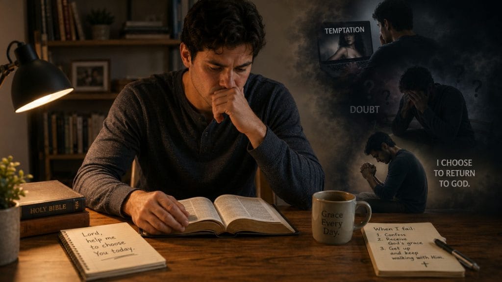 man struggling with temptation